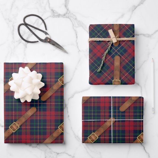 Preppy Red Christmas Plaid With Buckles Geschenkpapier Set (Vorderseite)