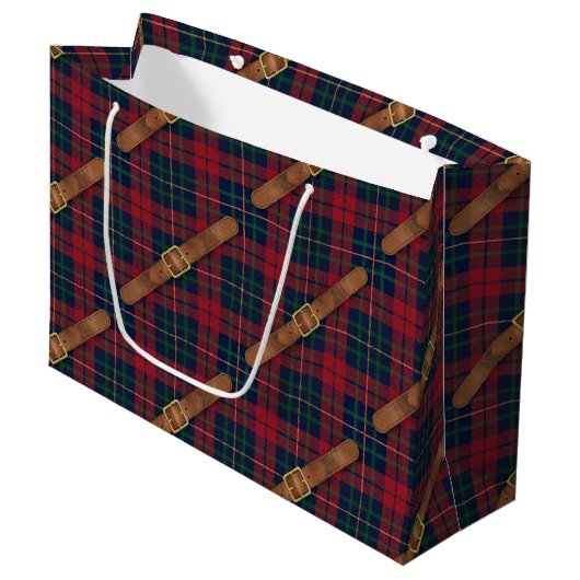 Preppy Red Christmas Plaid With Buckles Große Geschenktüte (Vorderseite Schrägansicht)