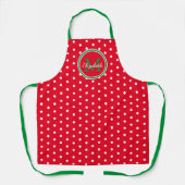 Preppy Red Green and White Polka Dot Monogram Schürze (Vorderseite)