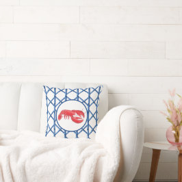 Preppy Red Lobster Blue Trellis Bamboo Muster Kissen