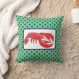 Preppy Red Lobster Green White Link Pattern Kissen