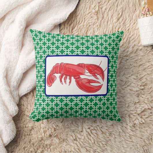 Preppy Red Lobster Green White Link Pattern Kissen (Decke)