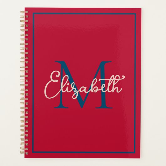 Preppy Red Navy Blue und Creme Monogram Planer (Vorderseite)