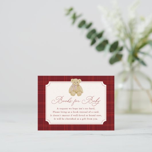 Preppy Red Plaid Teddy Bear Book Request Begleitkarte (Stehend Vorderseite)