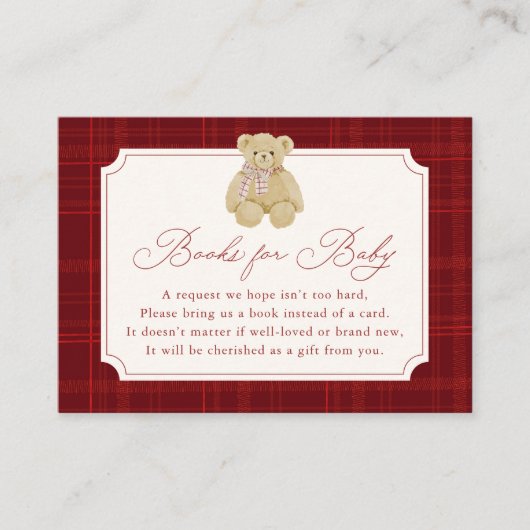 Preppy Red Plaid Teddy Bear Book Request Begleitkarte (Vorderseite)