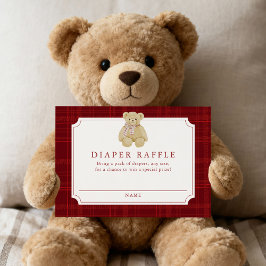 Preppy Red Plaid Teddy Bear Diaper Raffle Begleitkarte