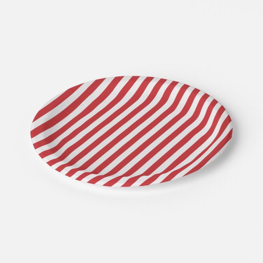 Preppy Red Stripe Pastel Paper Plates Pappteller (Schrägansicht)