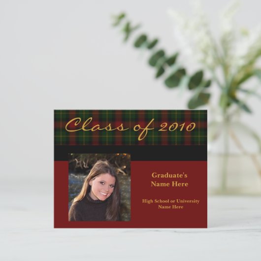 Preppy Red Tartan Kariert 2010Abschluss Einladung (Stehend Vorderseite)