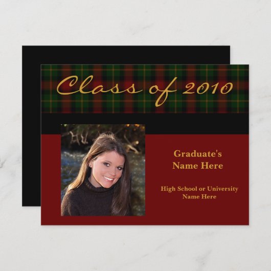 Preppy Red Tartan Kariert 2010Abschluss Einladung (Vorne/Hinten)