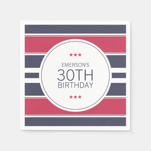 Preppy Red, White & Blue Birthday Paper Napkins Serviette (Vorderseite)