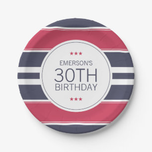 Preppy Red, White & Blue Birthday Paper Plate Pappteller