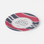 Preppy Red, White & Blue Birthday Paper Plate Pappteller (Schrägansicht)