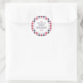 Preppy Red, White & Blue Kariert Baby Dusche Runder Aufkleber (Tasche)