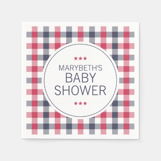 Preppy Red, White & Blue Kariert Baby Dusche Serviette (Vorderseite)