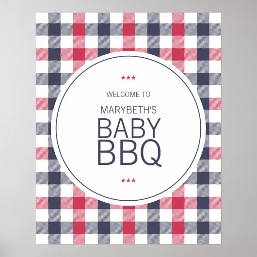 Preppy Red White & Blue Kariert Baby Dusche Willko Poster (Vorne)