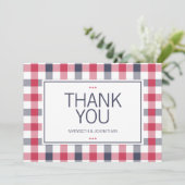 Preppy Red, White & Blue Kariert Dankeschön Karte (Stehend Vorderseite)