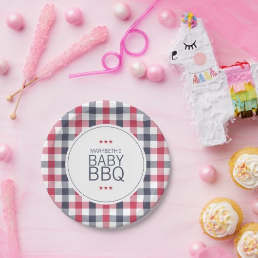 Preppy Red, White & Blue Kariert GRILLEN Baby Dusc Pappteller (Party)