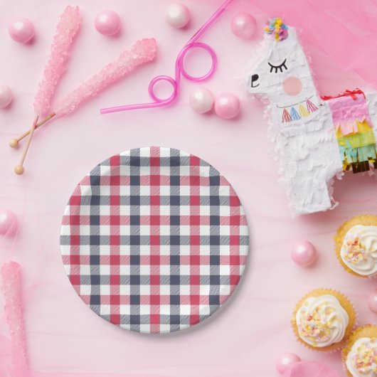 Preppy Red, White & Blue Kariert Paper Plate Pappteller (Party)