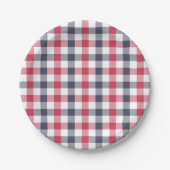 Preppy Red, White & Blue Kariert Paper Plate Pappteller (Vorderseite)
