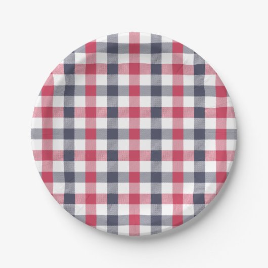 Preppy Red, White & Blue Kariert Paper Plate Pappteller (Vorderseite)