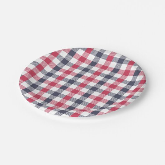 Preppy Red, White & Blue Kariert Paper Plate Pappteller (Schrägansicht)