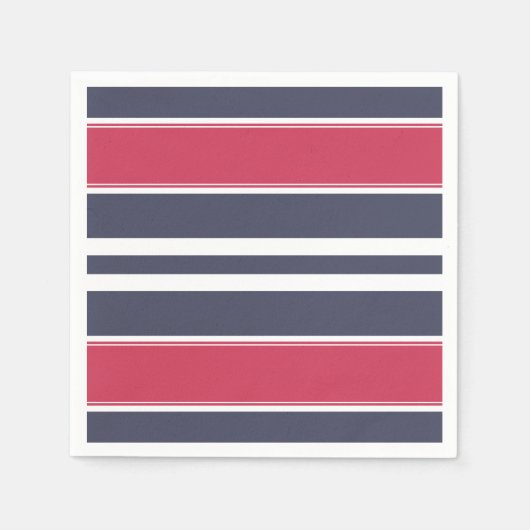 Preppy Red, White & Blue Strip Paper Napkins Serviette (Vorderseite)
