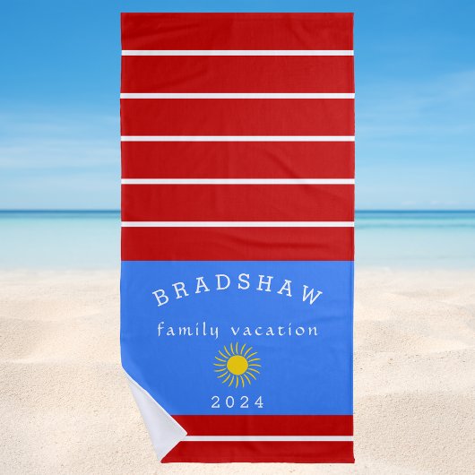 Preppy Red & White Nautical Striping Family Strandtuch