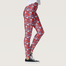 Preppy Red White Navy Madras Patchwork Style Karie Leggings