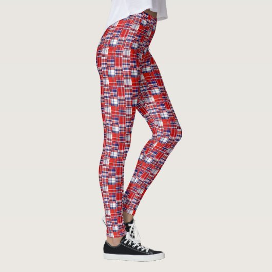 Preppy Red White Navy Madras Patchwork Style Karie Leggings (Rechts)
