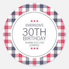 Preppy Red White und Blue Kariert Danke, Geburtsta Runder Aufkleber