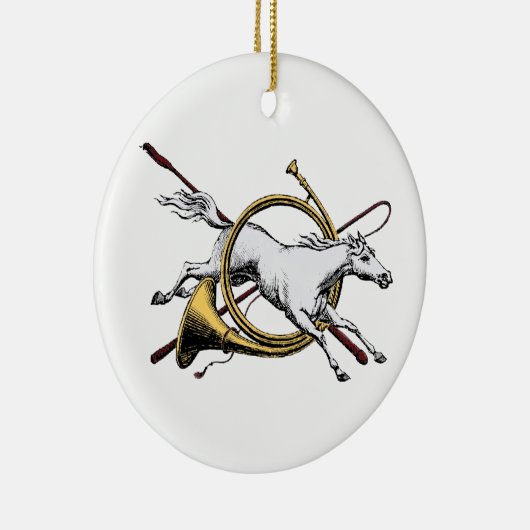 Preppy Reitpferd springt durch Hornfarbe Keramik Ornament (Rechts)