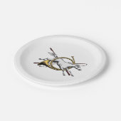 Preppy Reitpferd springt durch Hornfarbe Pappteller (Schrägansicht)