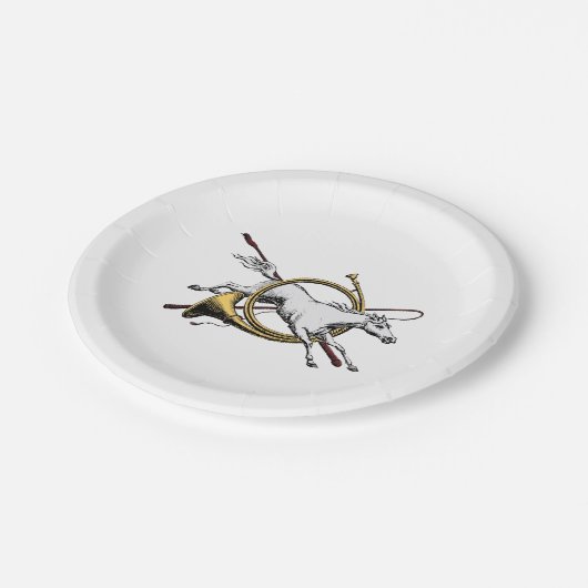 Preppy Reitpferd springt durch Hornfarbe Pappteller (Schrägansicht)