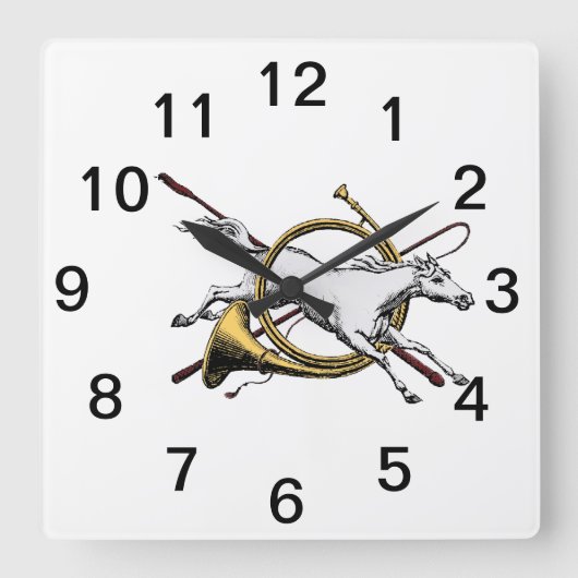 Preppy Reitpferd springt durch Hornfarbe Quadratische Wanduhr (Vorderseite)
