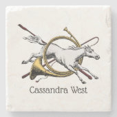 Preppy Reitpferd springt durch Hornfarbe Steinuntersetzer (Vorderseite)