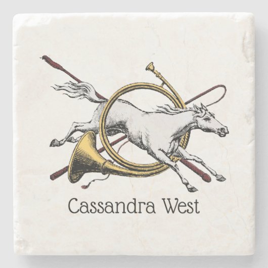 Preppy Reitpferd springt durch Hornfarbe Steinuntersetzer (Vorderseite)