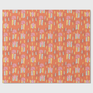 Preppy Retro Desert Road mit Palmen und Kakteen Geschenkpapier