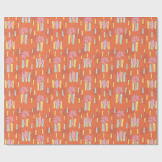 Preppy Retro Desert Road mit Palmen und Kakteen Geschenkpapier