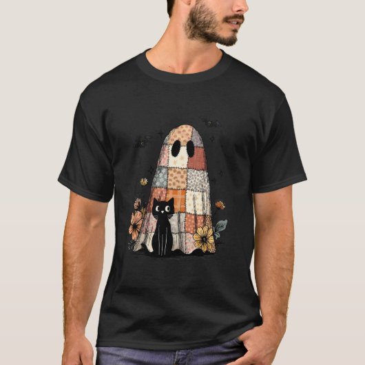 Preppy Retro Floral Patchwork Geist und schwarze K T-Shirt (Vorderseite)