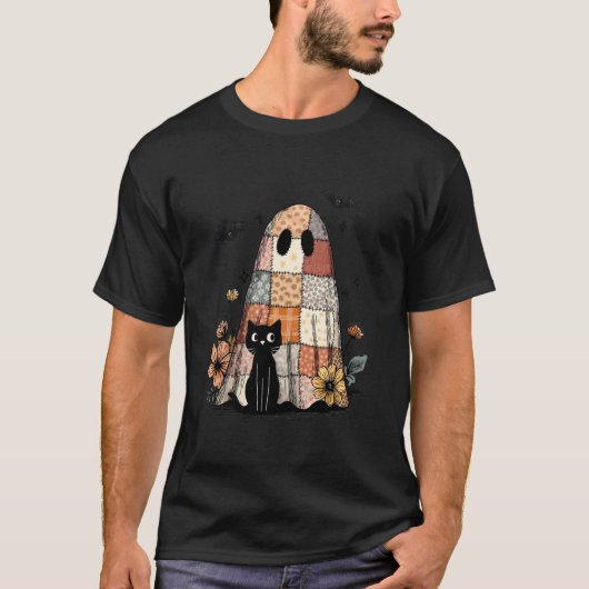 Preppy Retro Floral Patchwork Geist und schwarze K T-Shirt (Vorderseite)