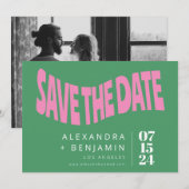 Preppy Retro-Mod Einzigartiges Foto Rosa, benutzer Save The Date (Vorne/Hinten)