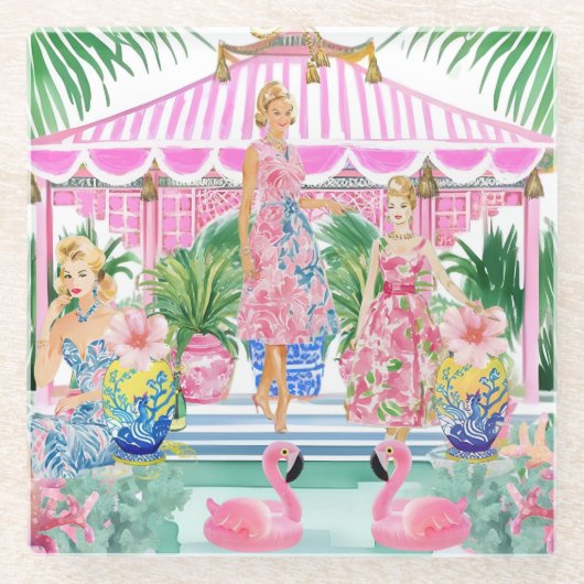 Preppy Retro Palm Beach Pool Party Glasuntersetzer (Vorderseite)