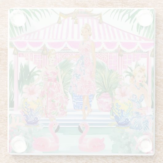 Preppy Retro Palm Beach Pool Party Glasuntersetzer (Rückseite)