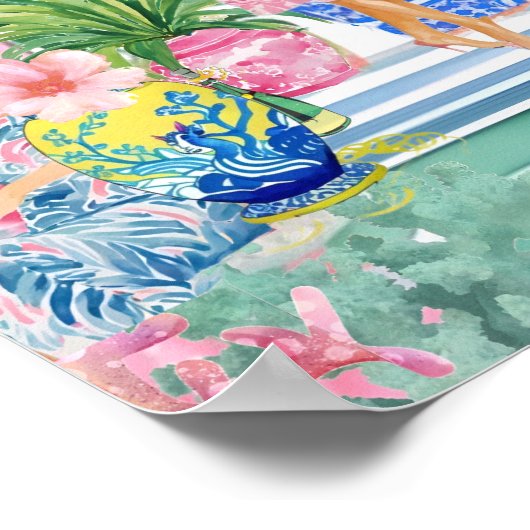 Preppy Retro Palm Beach Pool Party Poster (Ecke)