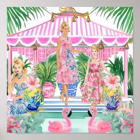 Preppy Retro Palm Beach Pool Party Poster (Vorne)