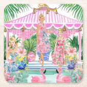Preppy Retro Palm Beach Pool Party Rechteckiger Pappuntersetzer (Vorderseite)