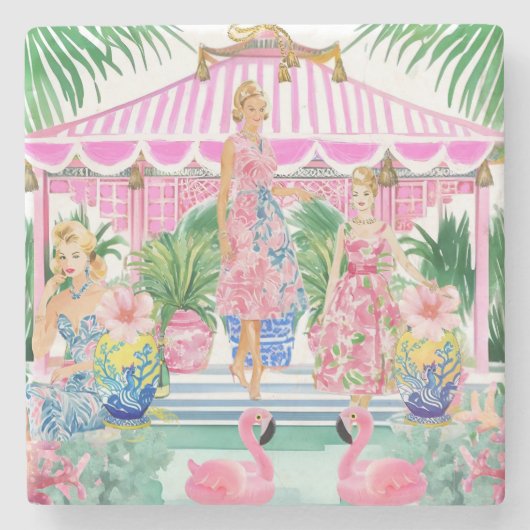 Preppy Retro Palm Beach Pool Party Steinuntersetzer (Vorderseite)