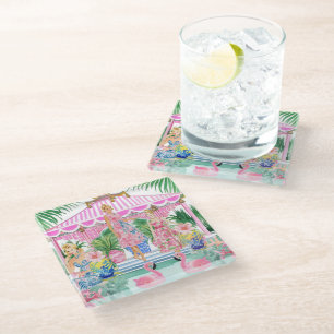 Preppy Retro Palm Beach Poolparty Glasuntersetzer