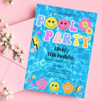 Preppy Retro Y2K Pool Party Happy Face Geburtstag