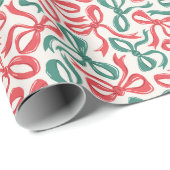 Preppy Ribbon Bows Christmas Red Green Geschenkpapier (Rolleneckpunkt)